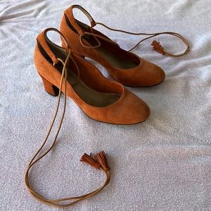 Anthropologie Suede Ankle Wrap Heels